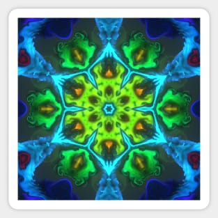 Psychedelic Kaleidoscope Flower Green Blue and Orange Sticker